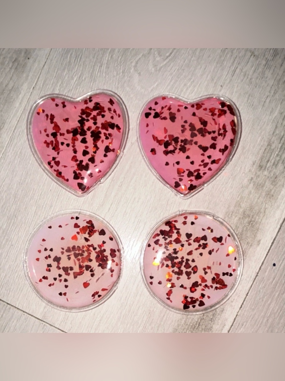 Pink Heart & Round Glitter Gel Packs - Set of 4